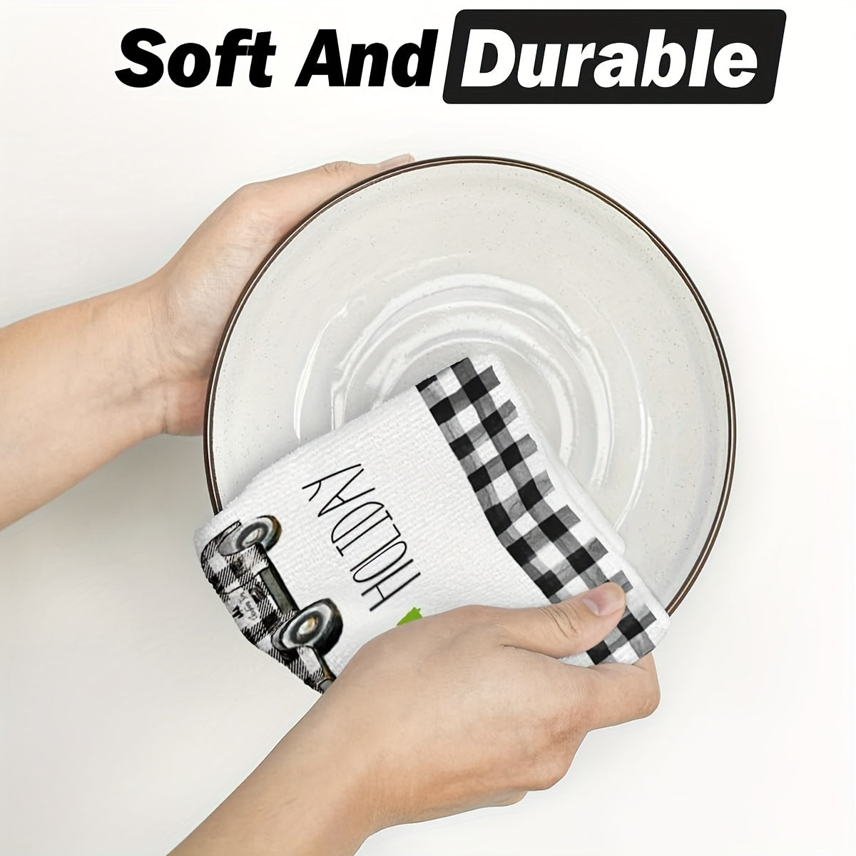 2/4Pcs Christmas Hand Towels with Truck and Tree Plaid Print Kitchen Decor Housewarming Gift