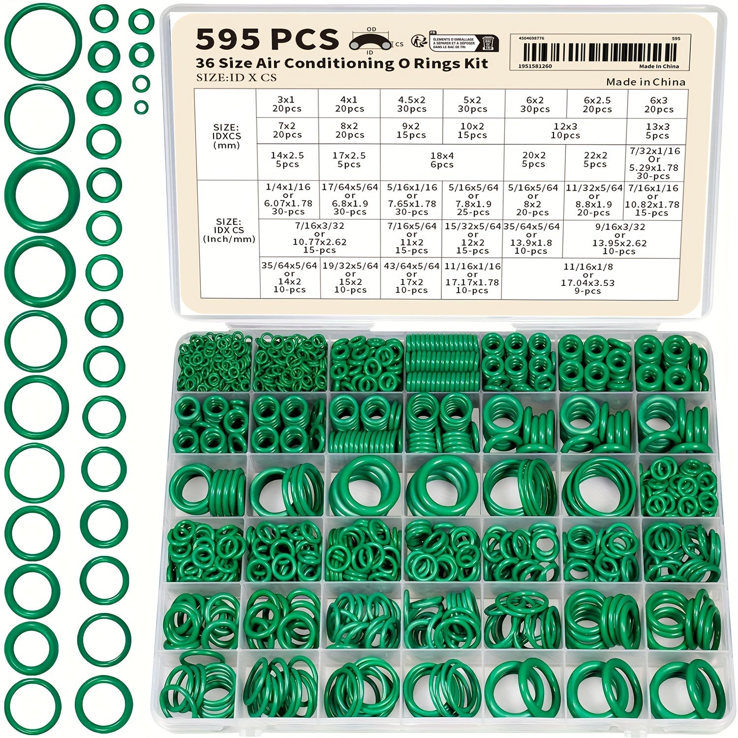 595-Piece Car Air Conditioning O-Ring Kit for Compressors and Seals