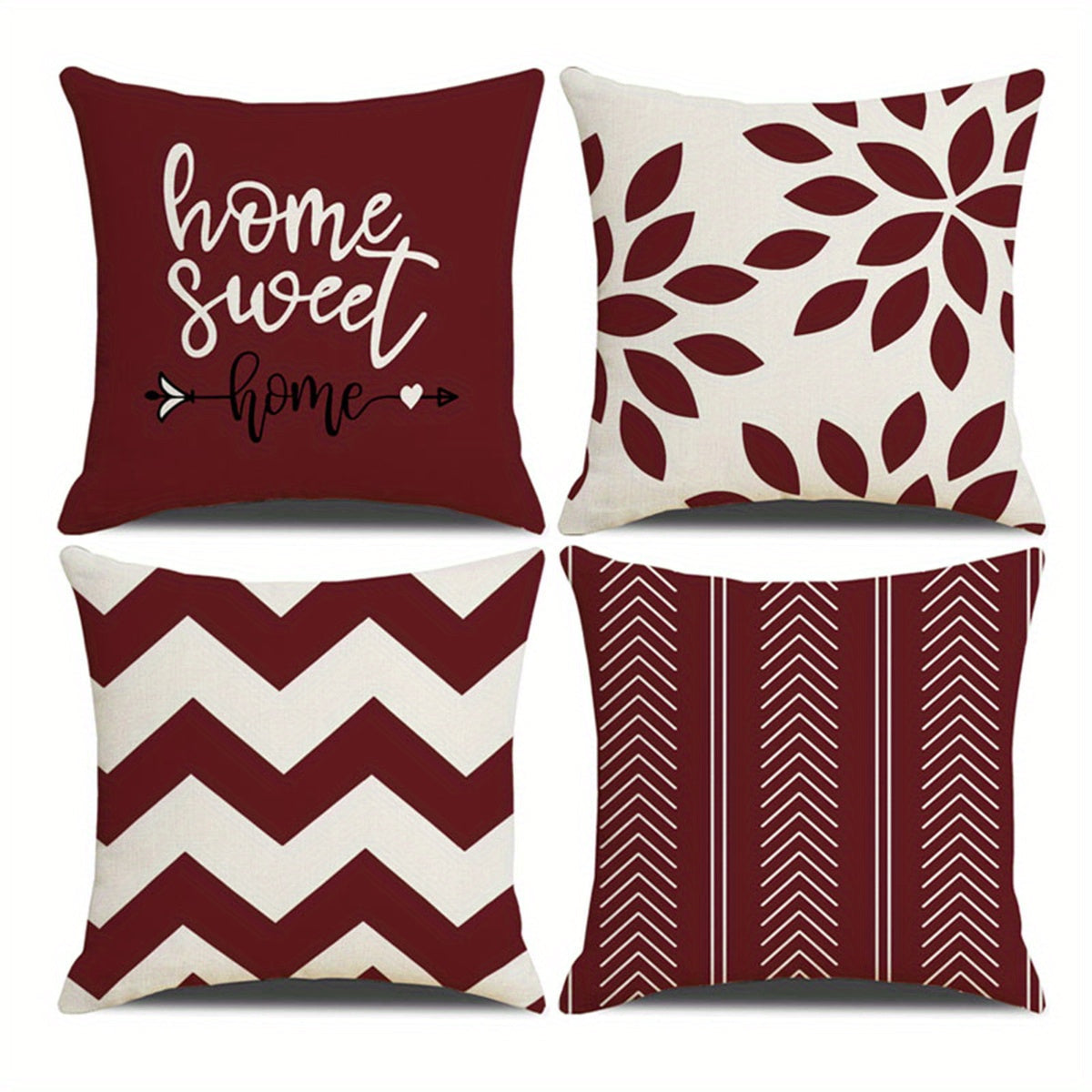 Four Piece Square Cushion Cover Set with Zipper Printed Pillowcases for Living Room and Bedroom Decor