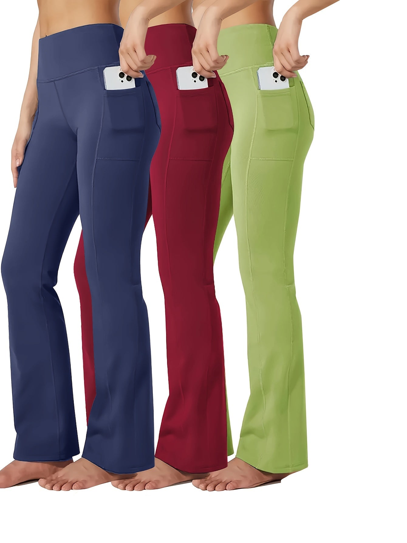 Women Plus Size Flared Yoga Pants With Phone Pockets Black Burgundy Maroon