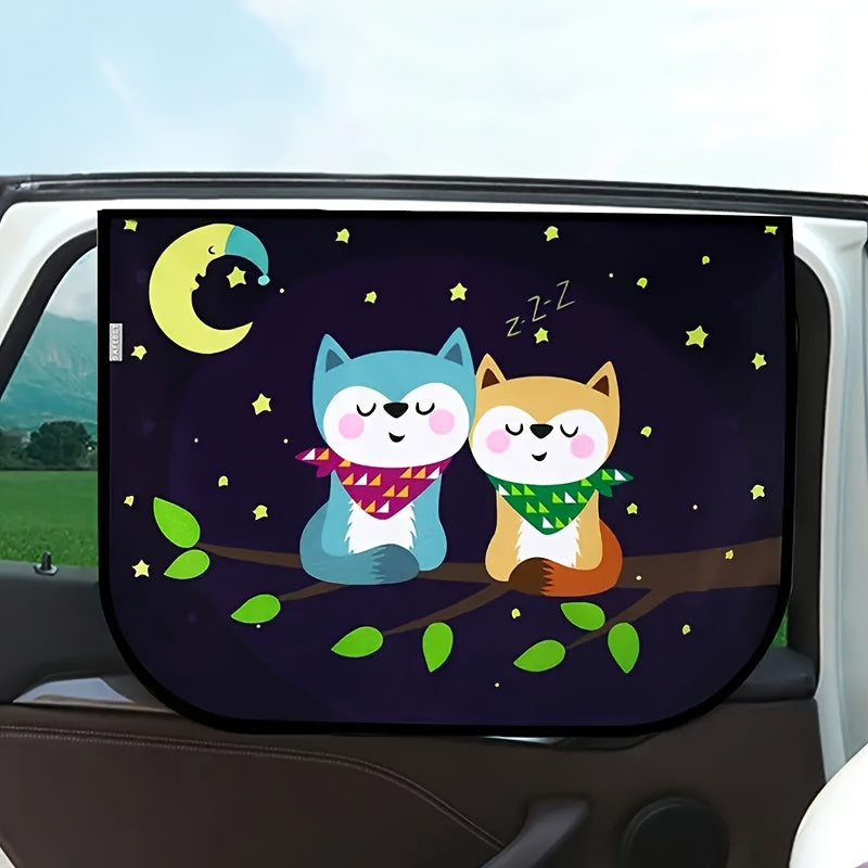 Car Sunshade Cute Cat and Running Sheep Double-Layer Heat Insulation Blue Yellow Black
