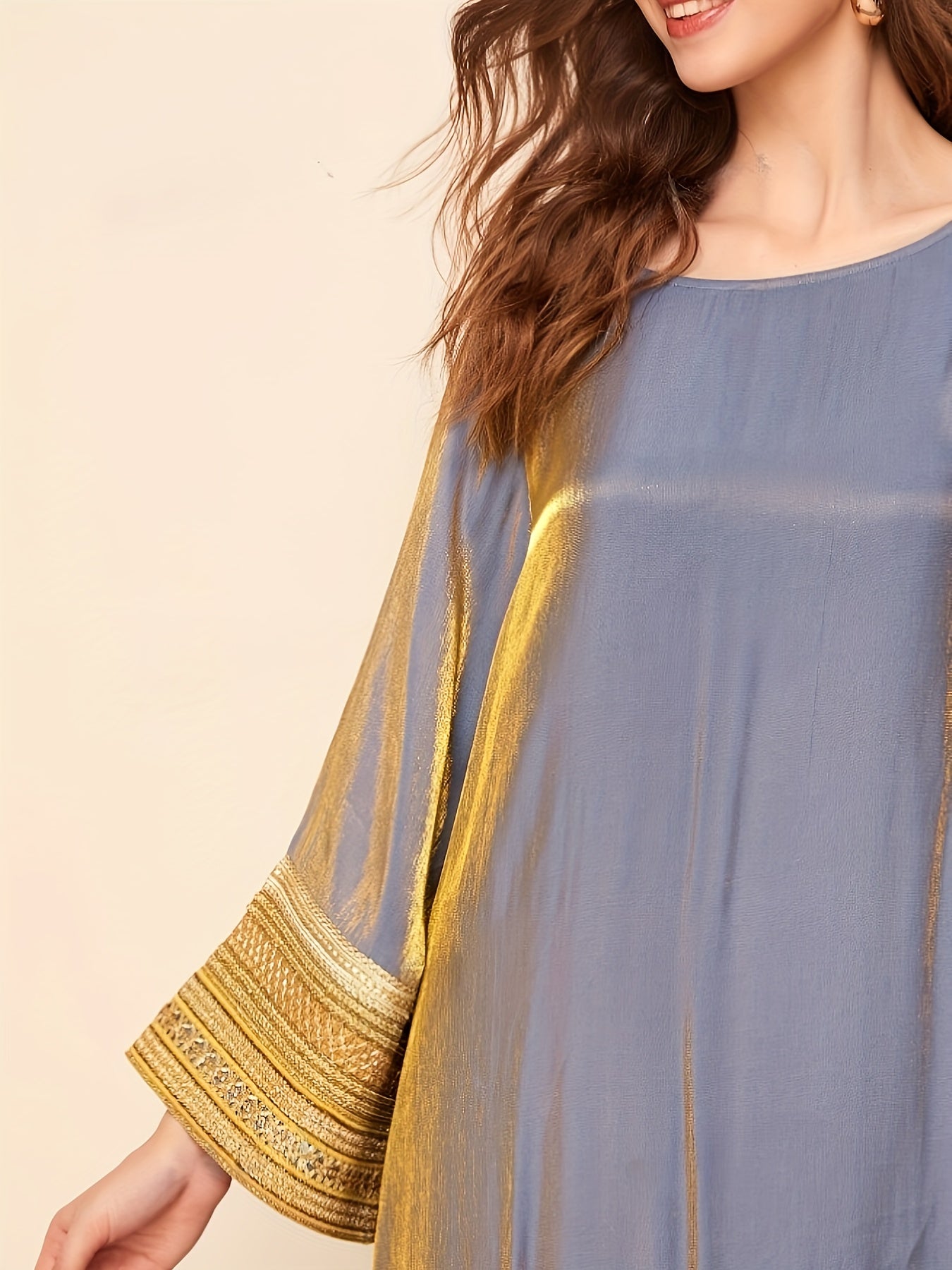 Платье-кафтан с кружевной отделкой на воротнике-стойке, длинными рукавами и макси-классической силуетой для женщин