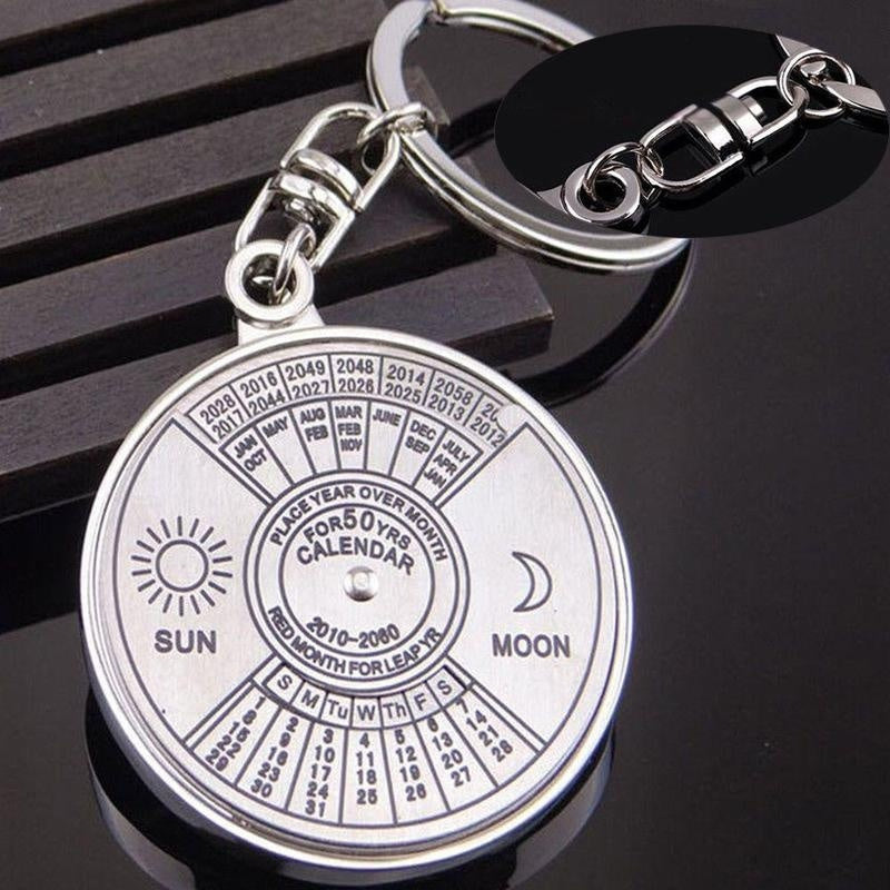 Perpetual Calendar Keychain with Rotating Compass for Car Keys