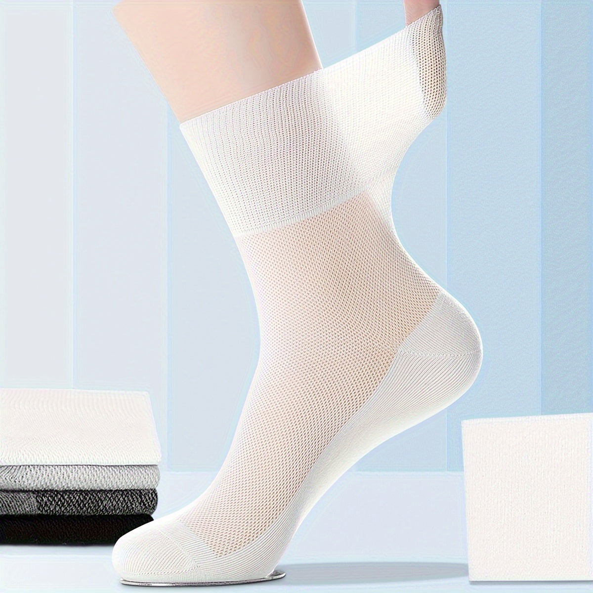 Men's Mesh Crew Socks 3 Pairs Breathable Cotton Blend Summer Casual