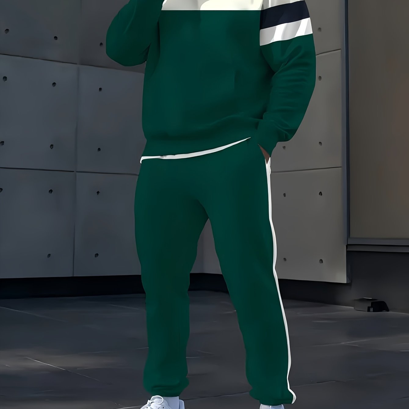 Men's All-Over Print Polyester Sportswear Set Hooded Top and Pants Spring Fall Regular Fit