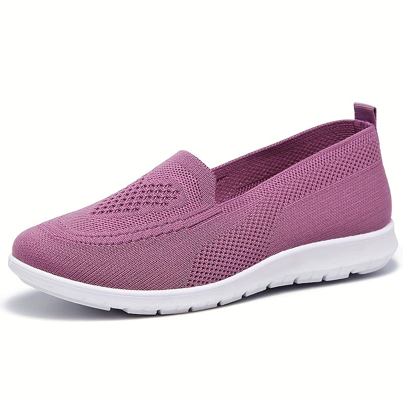 Women's Summer Slip-On Sneakers Breathable Fabric Flat Shoes in Solid Color