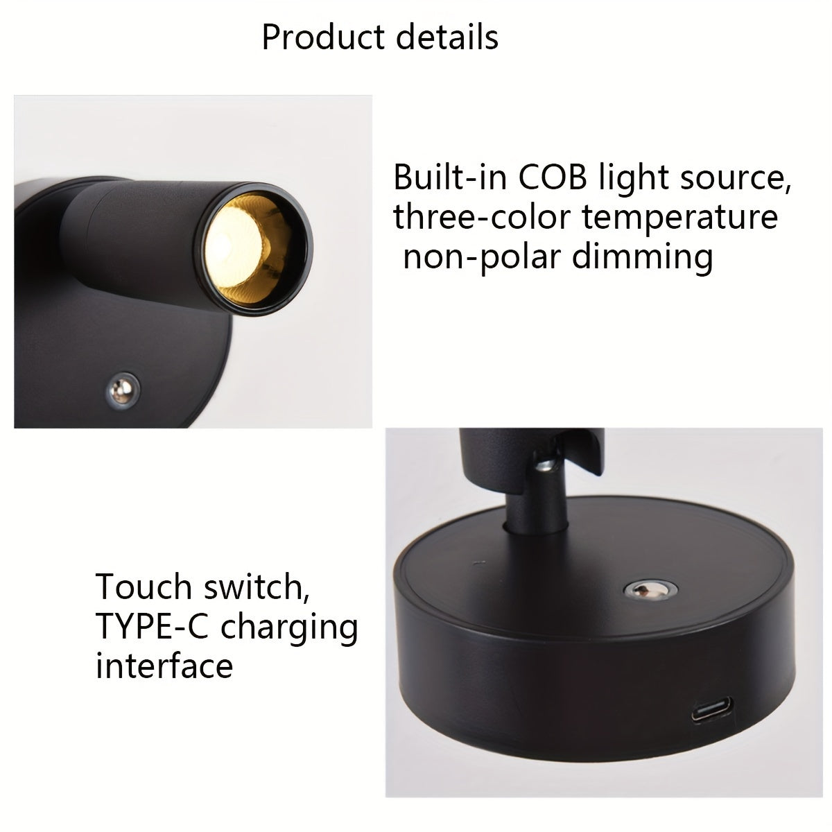 Rechargeable LED Night Light with Magnetic COB Downlight USB Charging 2000mAh Battery Adjustable 180° Wireless Wall Mount