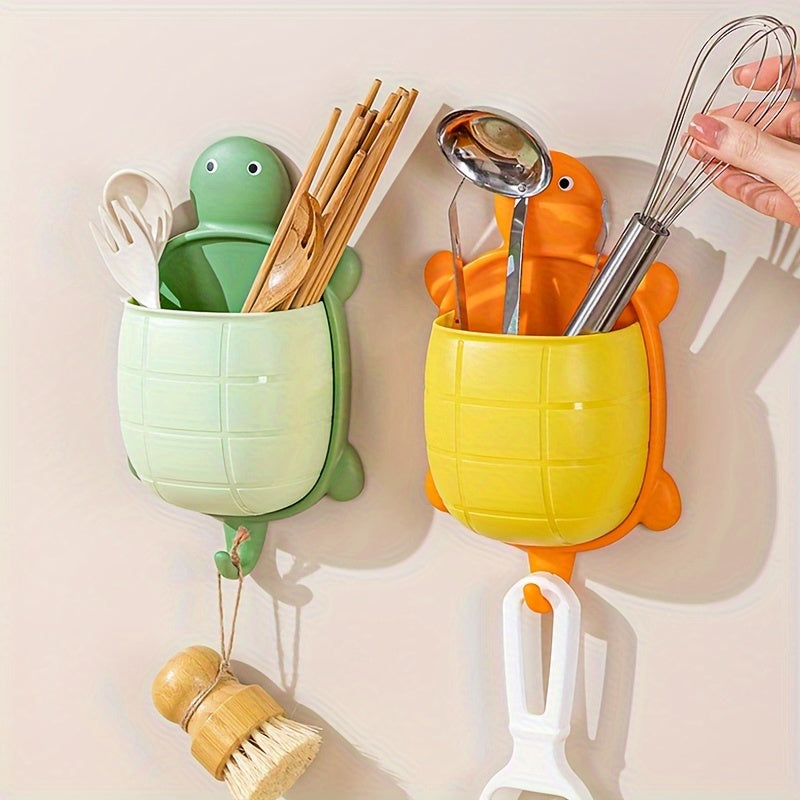 Cartoon Turtle Wall Mounted Storage Basket Kitchen Bathroom Organizer Durable Plastic