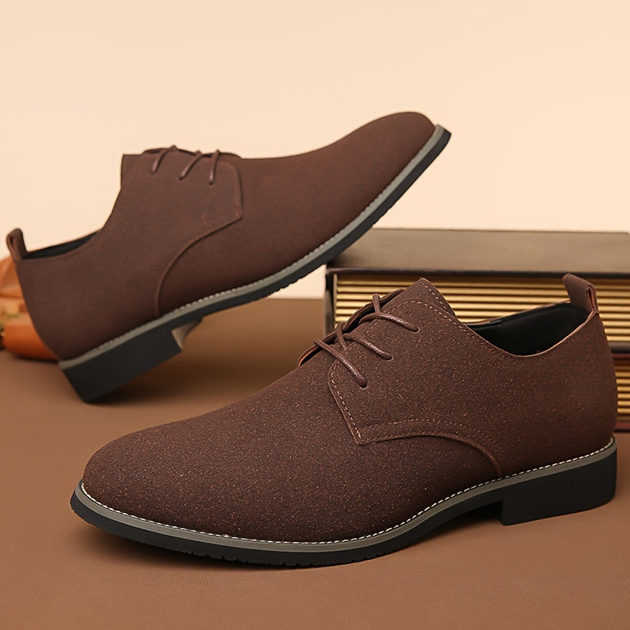 Men's Black Casual Dress Shoes Leather Pointed Toe Lace-Up Rubber Sole