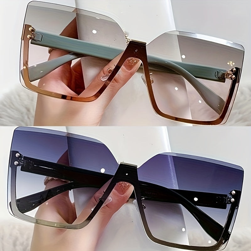 Women Semi-Rimless Fashion Glasses with Gradient Lenses for Driving and Casual Wear