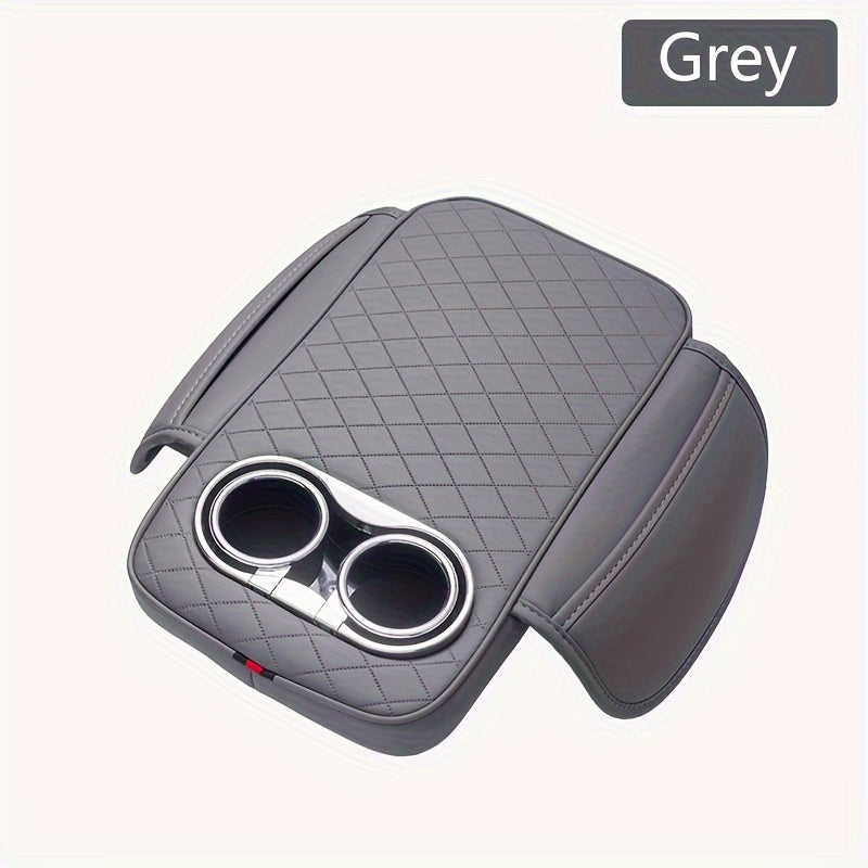 Universal Car Center Console Pad with Cup Holders and Pockets Leather