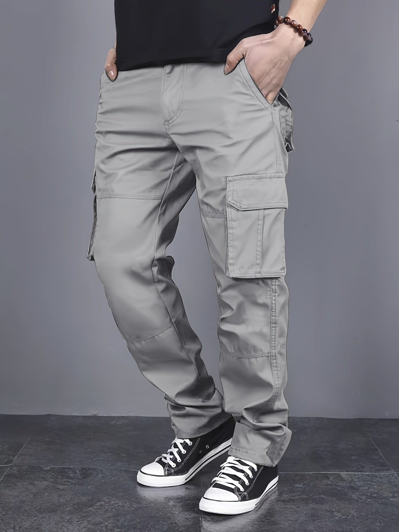 Men's 2-Pack Solid Color Cargo Pants with Pockets Regular Fit for Outdoor Activities