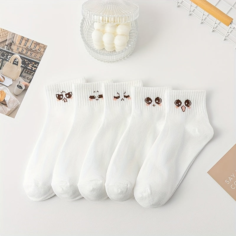 Men Women Knee-High Socks 5 Pairs Ribbed Funny Face Prints Soft Comfortable