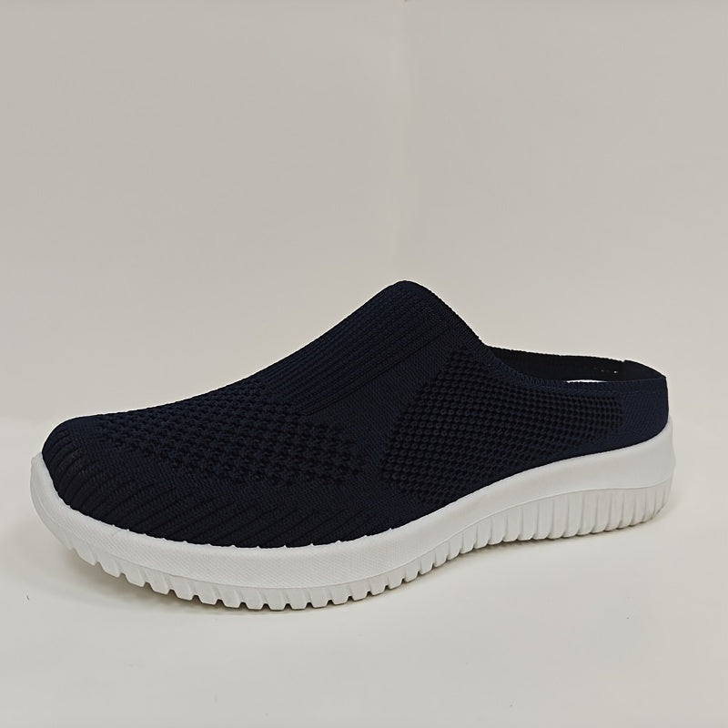 Women's Breathable Knit Mules - Slip-On Casual Shoes, Flat Shoes for Outdoor and All-Season Wear