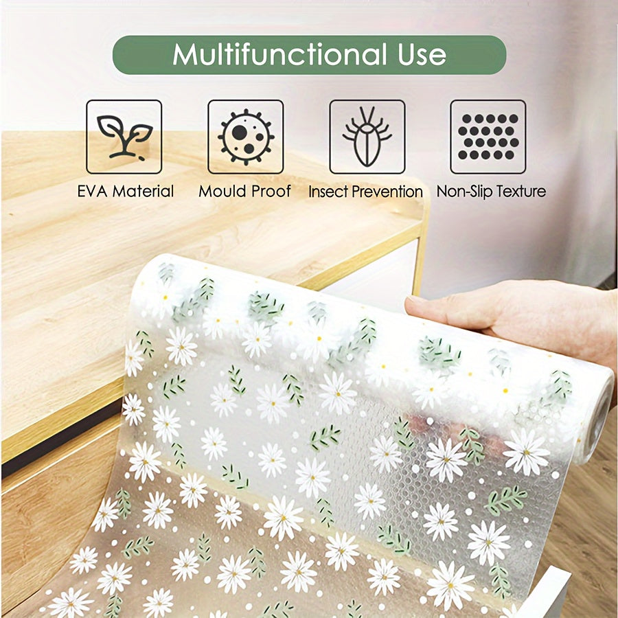 Floral and Grass Pattern EVA Shelf Liner Moisture Resistant Durable Drawer Mat