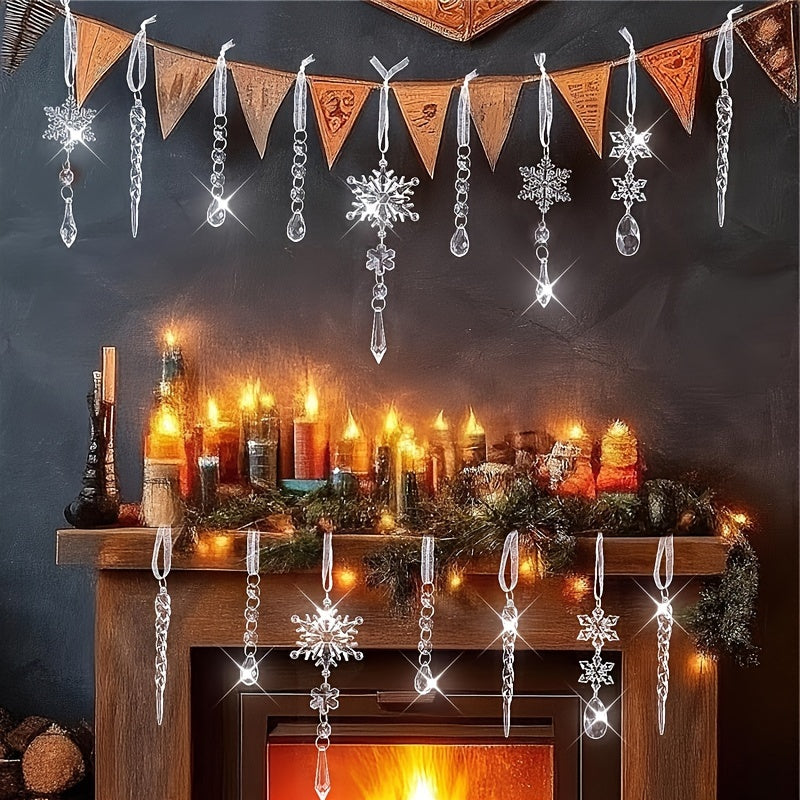 20-Donali akrilik kristalli Rojdestvo o‘yinchoqlari to‘plami, qorli yulduzcha, muzli bar, tomchi shaklidagi bezaklar