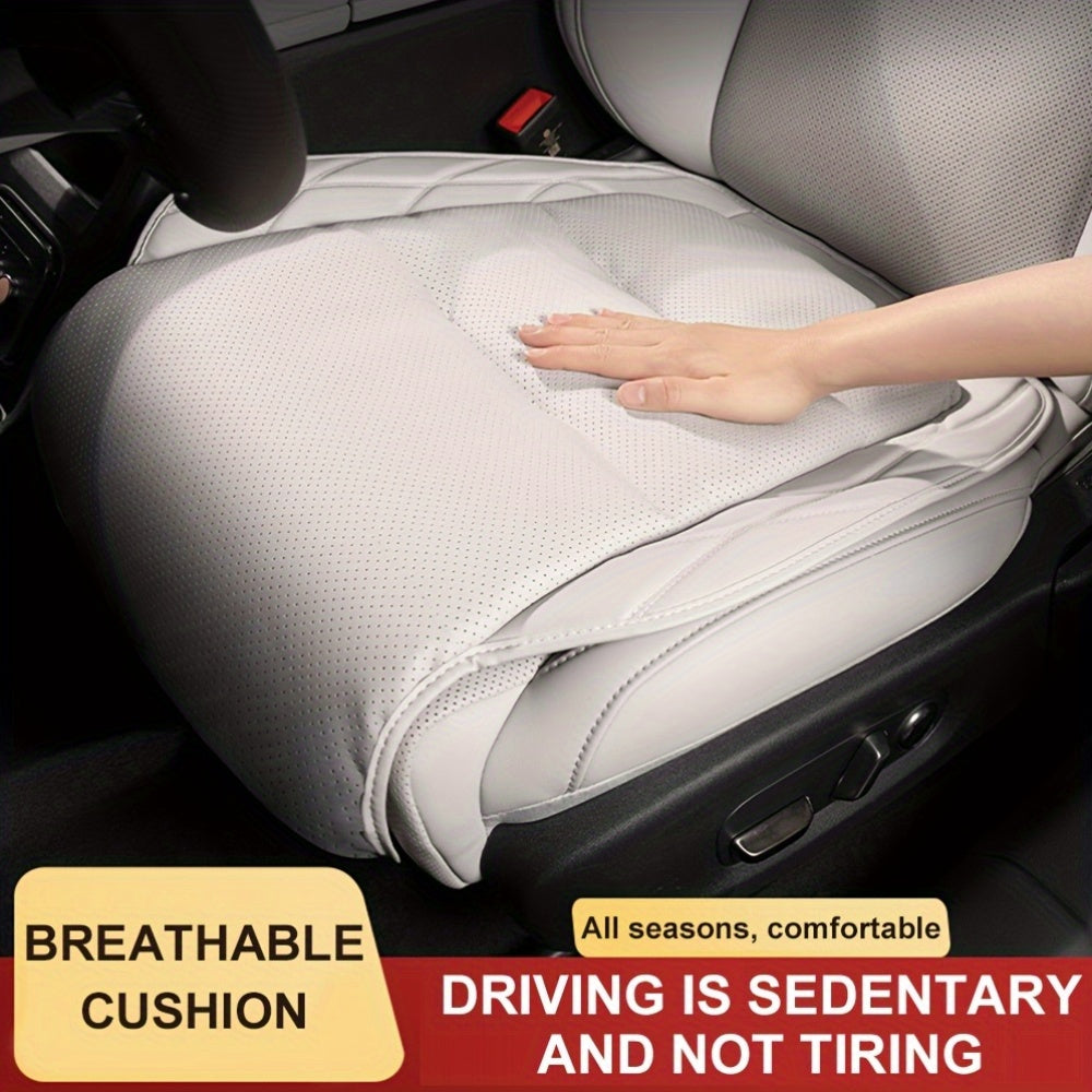 Luxury Nappa Leather Car Seat Cushion Black Breathable All-Season Front Seat Pad