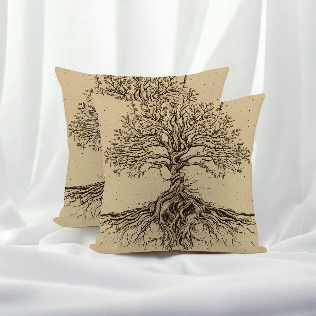 Set of 2 Tree of Life Pillow Covers Polyester Square Cushion Cases for Home Car Bed Sofa Decor