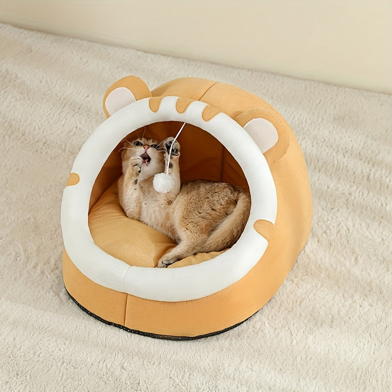 Cat Bed Cozy Cat-Shaped Bed with Soft Polyester Fiber Breathable All-Season Small to Large Cats