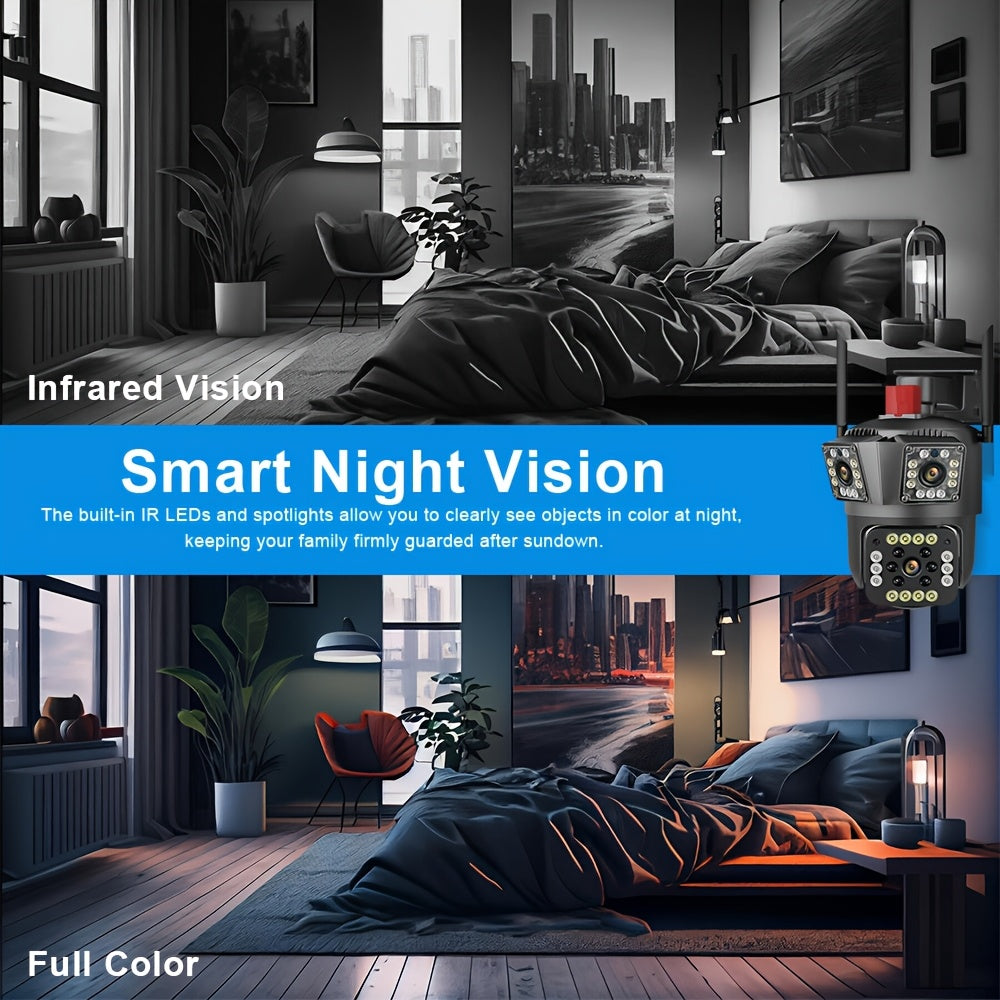 Wi-Fi Outdoor Security Camera 3MP FHD 10X Zoom 355° PTZ Night Vision Motion Detection Two-Way Audio Wall Mount