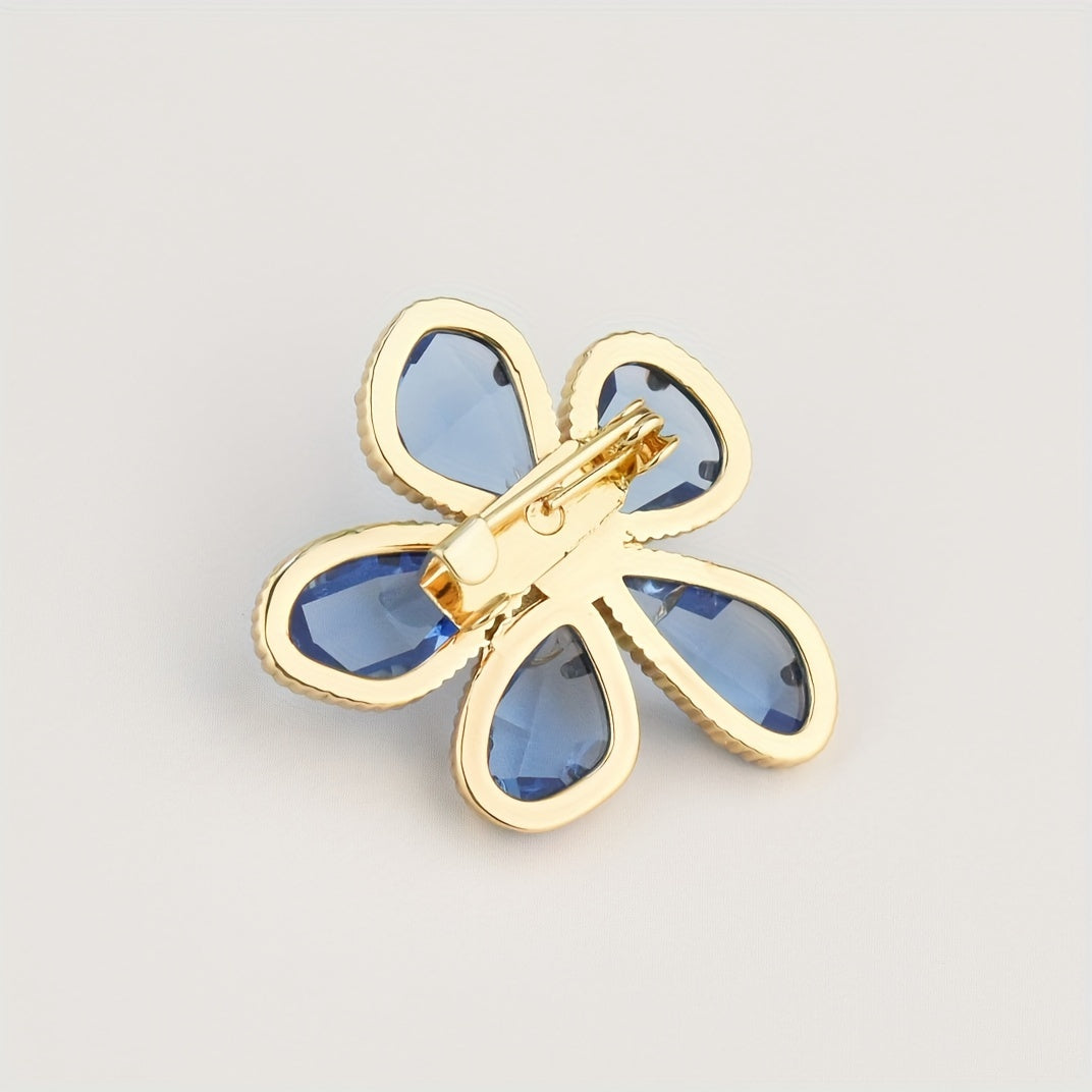 Broche de flor en tono dorado vintage con detalles de cristal para mujeres