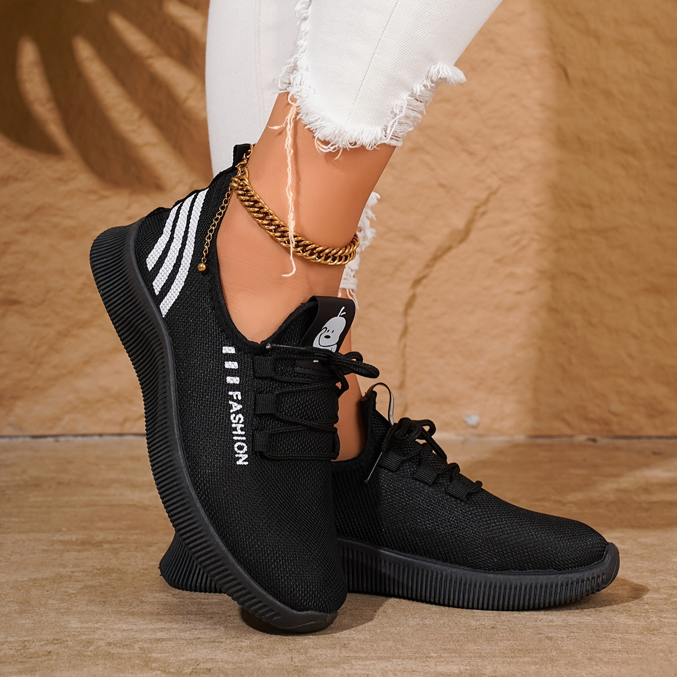 Women’s Casual Slip-On Sneakers Breathable Fabric Red Stripes Cushioned Sole