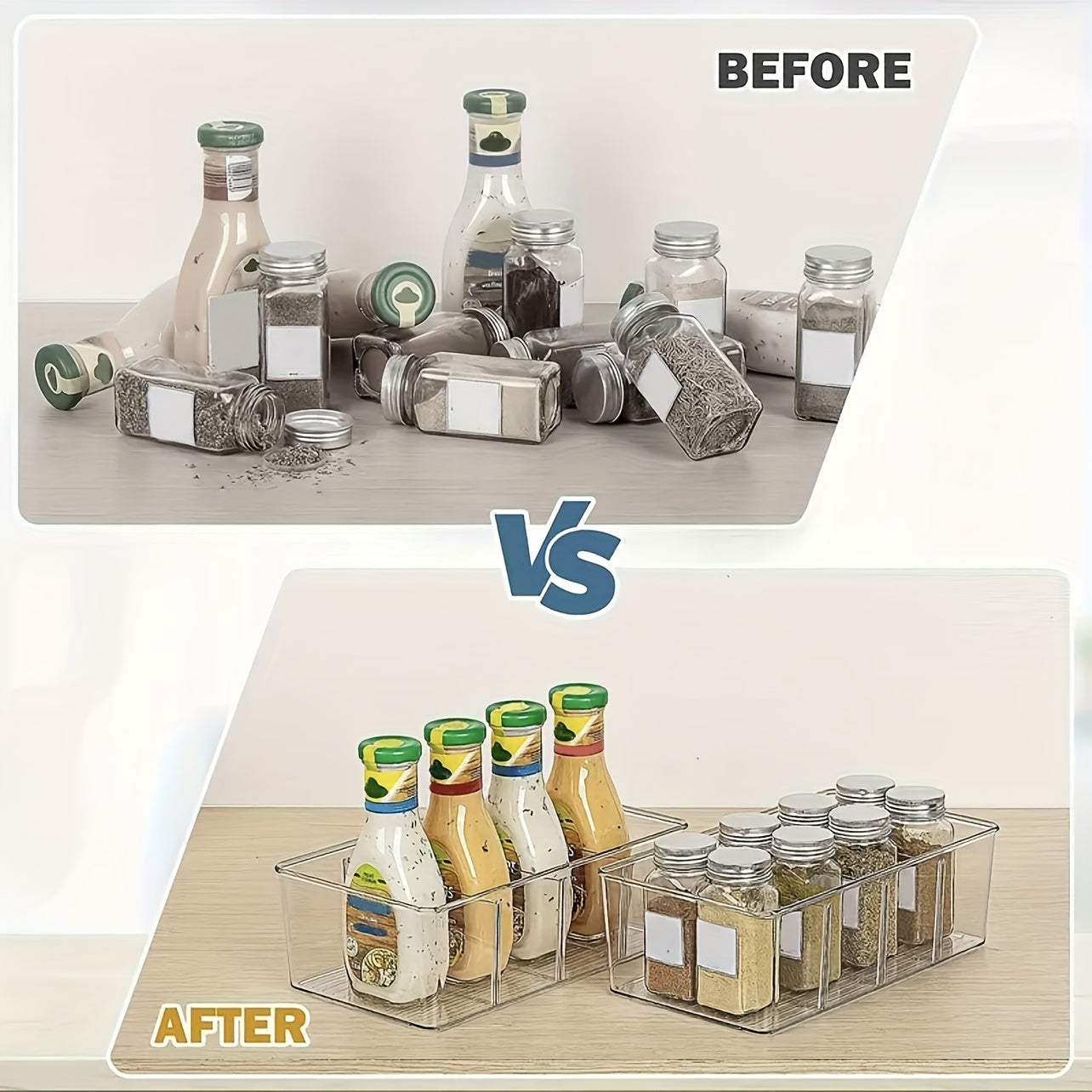 Oyna shisha muzlatgich uchun tashkilotchilar qutilari, ajratgichlar bilan, 2-6 ta to'plam