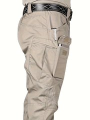 Men's Water-Resistant Polyester Tactical Work Pants with Multiple Pockets