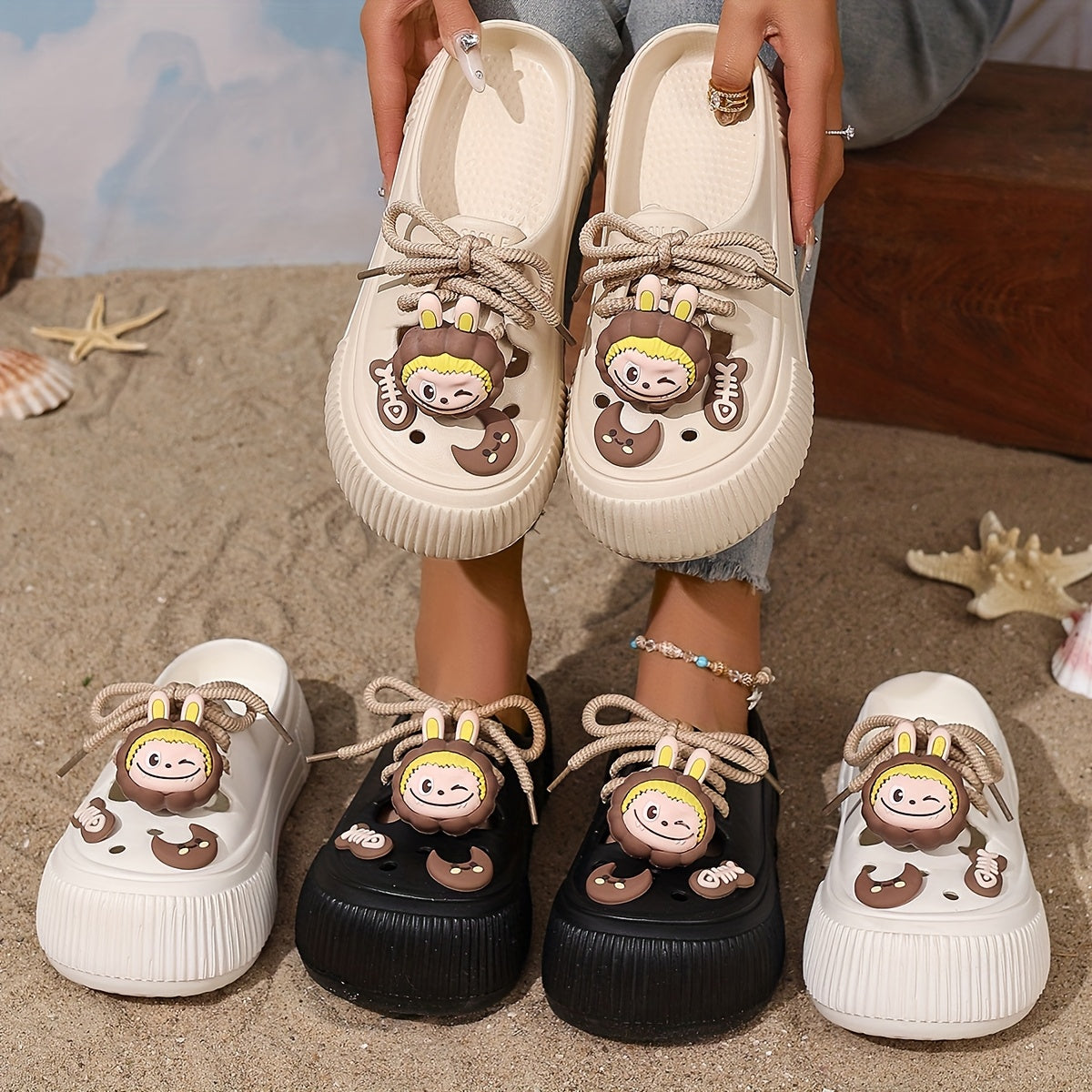 Women's Cartoon Bear Platform Sandals Soft EVA Slip-Ons Indoor Outdoor