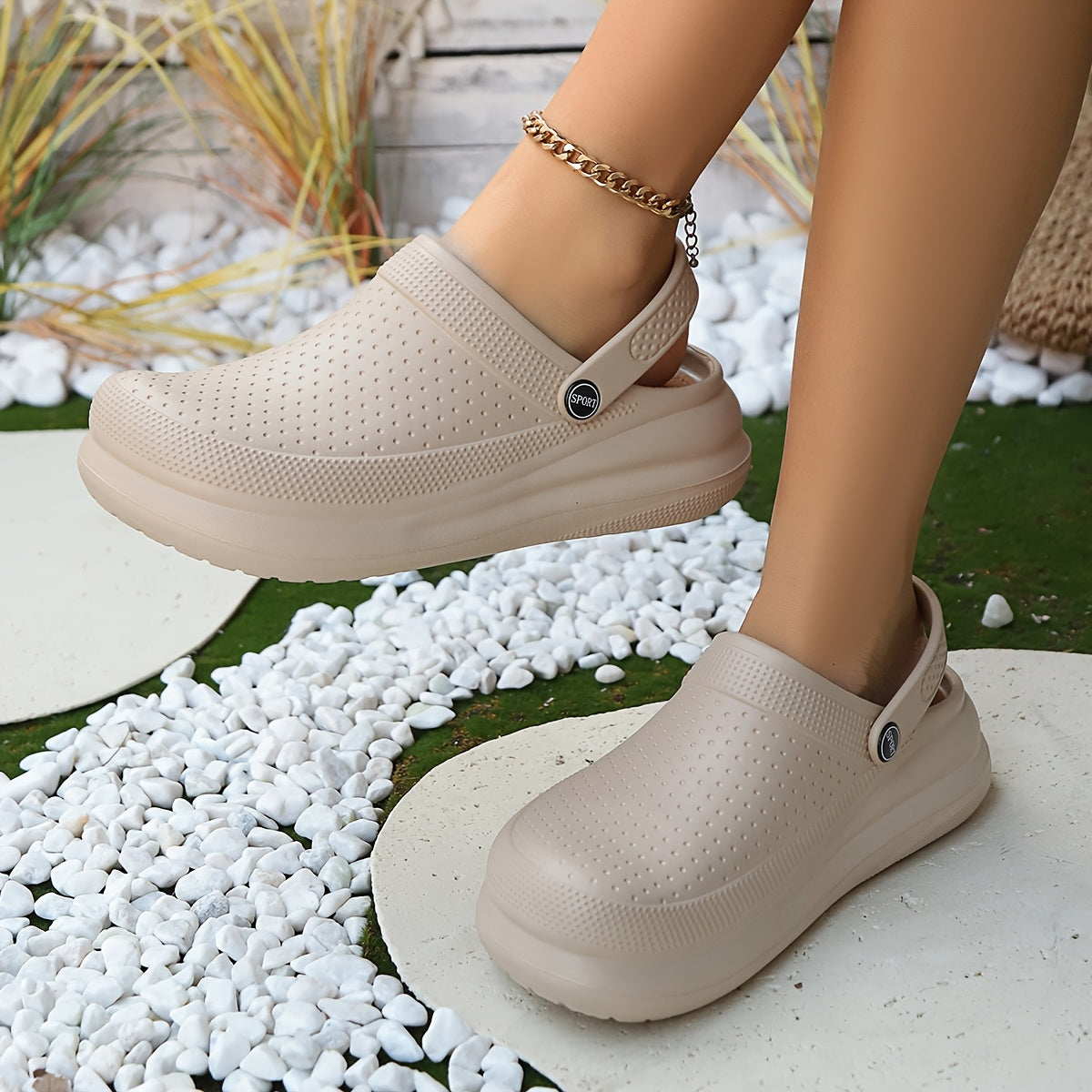 Women's Breathable EVA Sandals Non-Slip Thick Sole Beach Slippers Black Beige