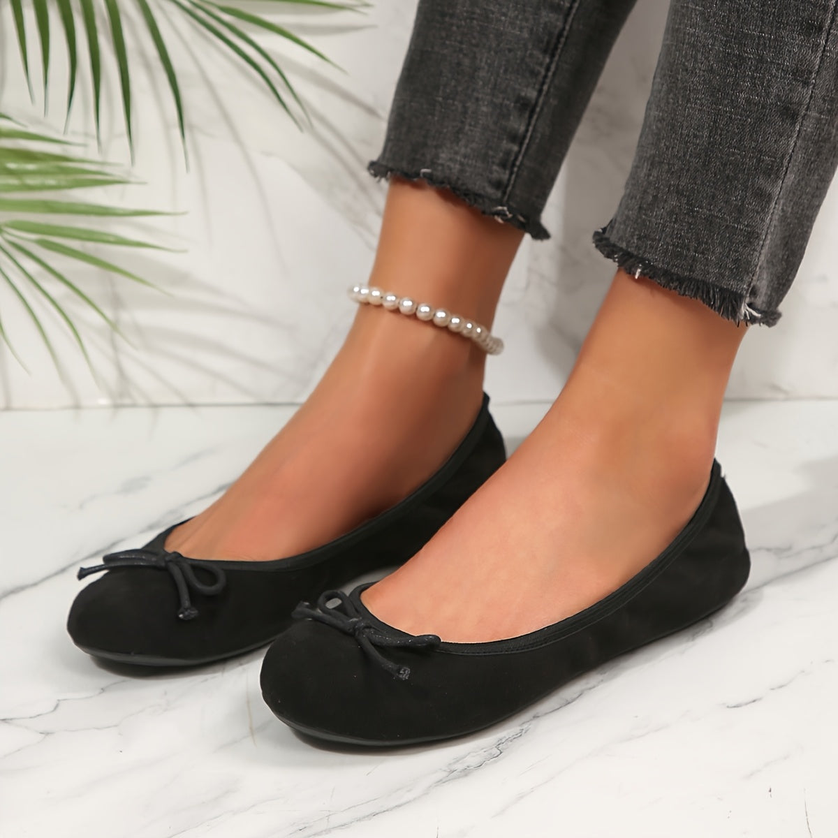 Women's Slip-On Ballet Flats with Bow Soft Fabric Non-Slip Sole