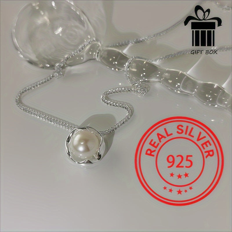 Women’s Sterling Silver Collarbone Necklace Geometric Pearl Minimalist Hypoallergenic