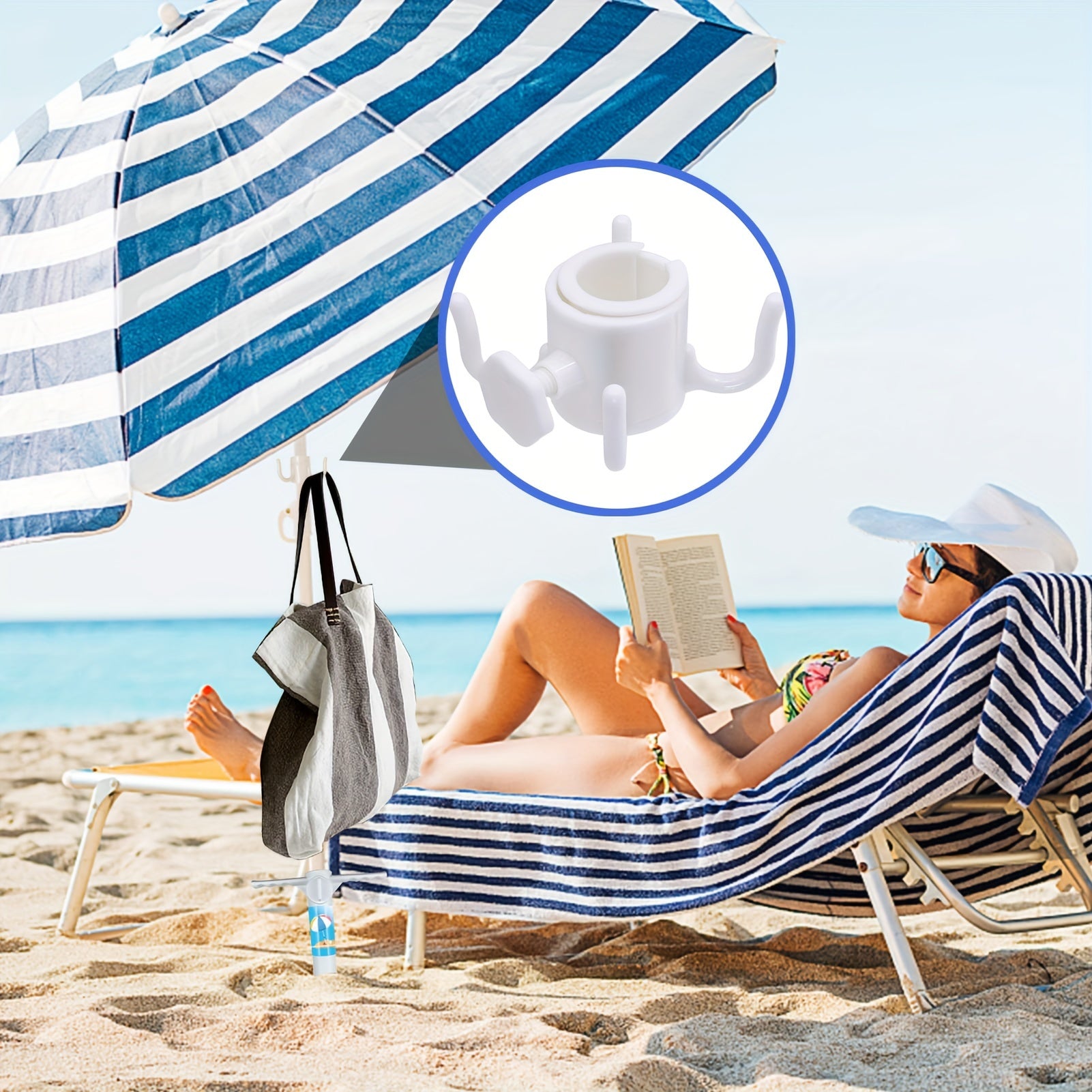 White Plastic Beach Umbrella Hanging Hook with 4 Prongs