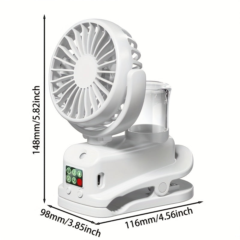 2-in-1 Fan Humidifier Portable Desktop Cooling Fan with 4-Speed Adjustable Wind and 2-Level Humidity Silent 360° Rotation Rechargeable Battery