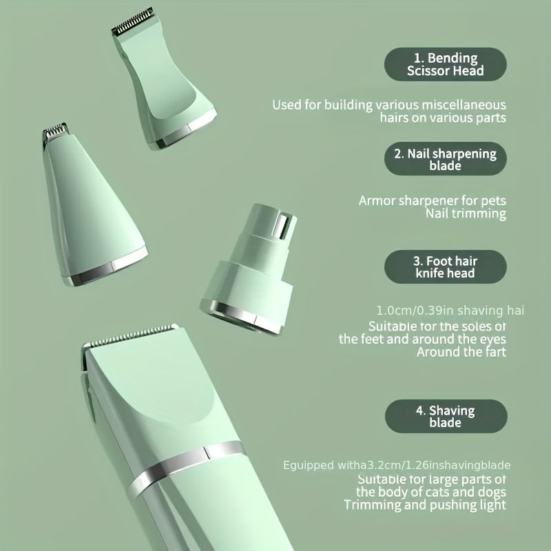 4-in-1 USB Rechargeable Pet Grooming Kit for Cats and Dogs Electric Clippers Nail Trimmer Foot Shaver