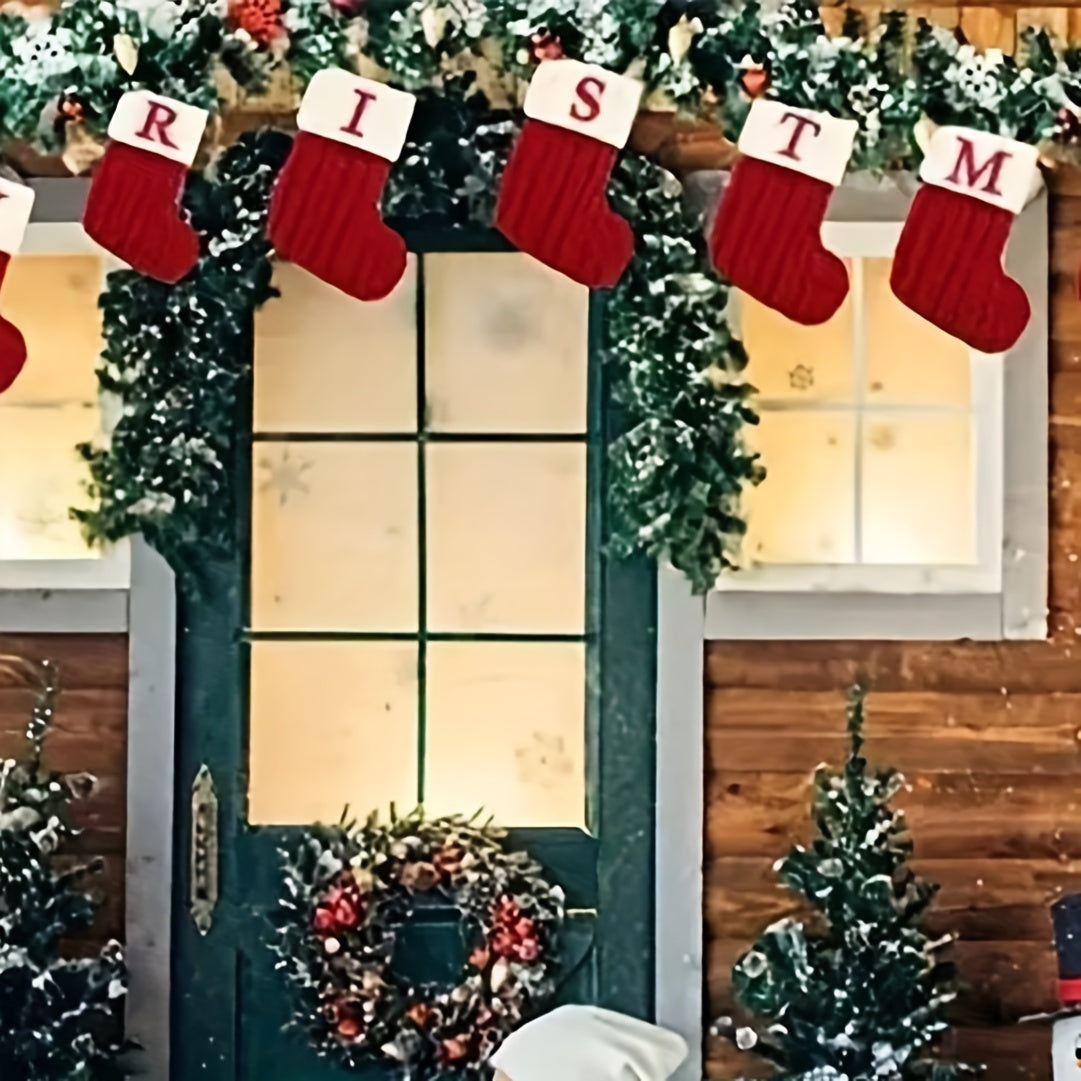 Knitted Christmas Stocking with Letter Design for Tree Decor and Holiday Gifts