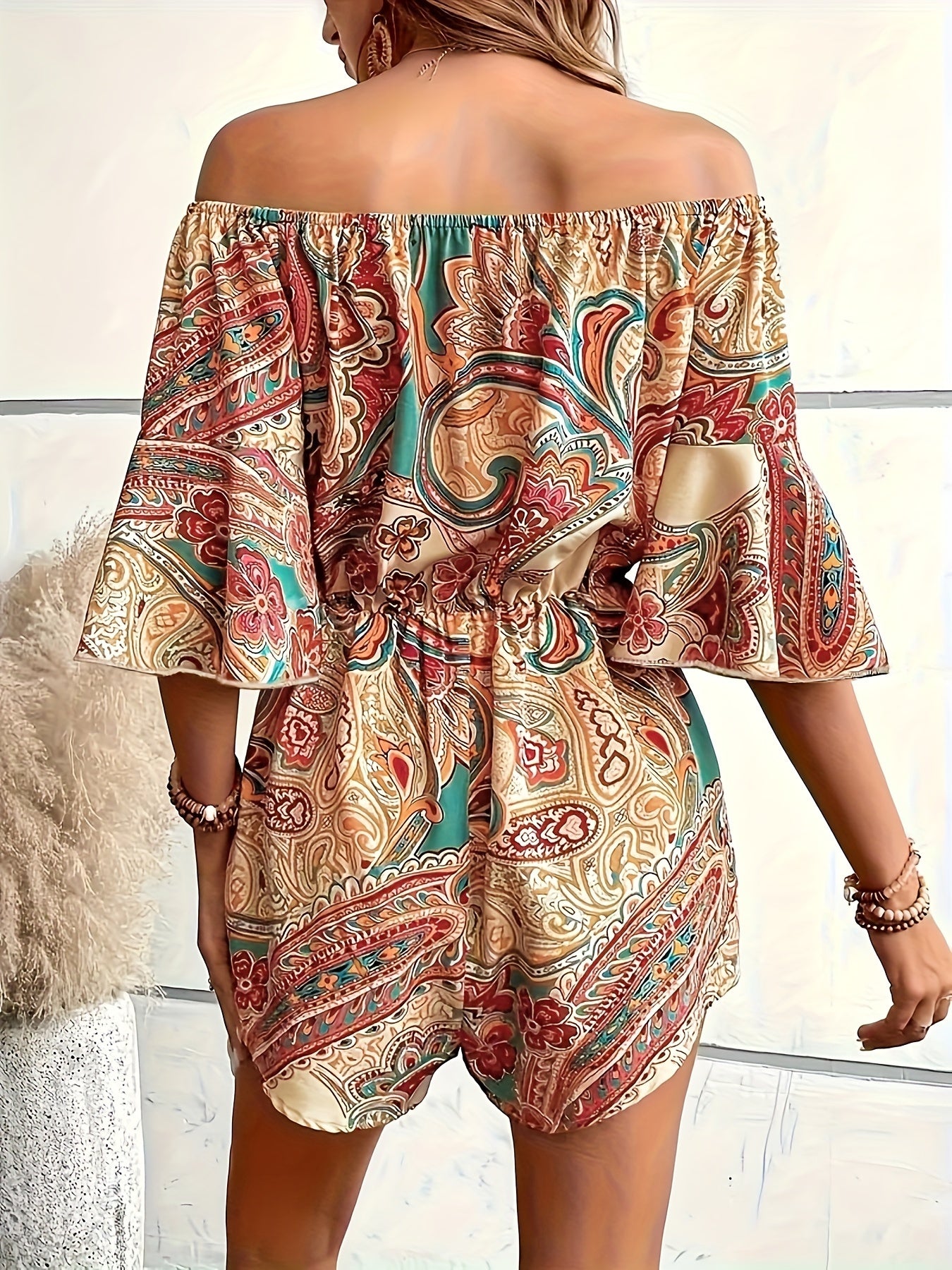 Plus Size Casual Paisley Print One-Shoulder Leggings