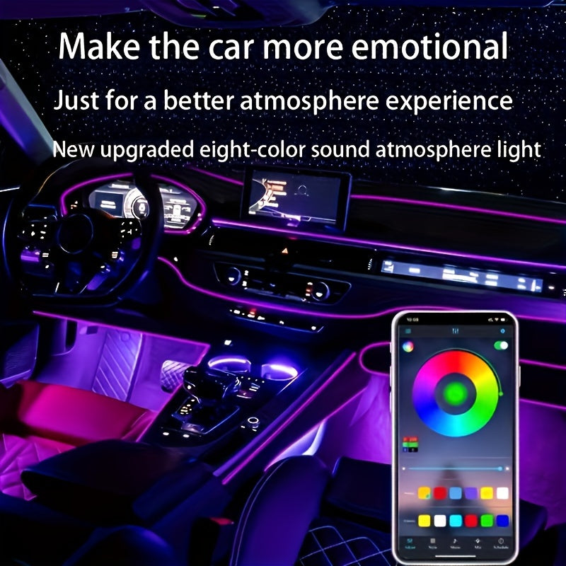 16m RGB Avtomobil ichki LED chiziq chiroqlari, simsiz ilova boshqaruvi, musiqa sinxronizatsiyasi, optik tolali to'plam