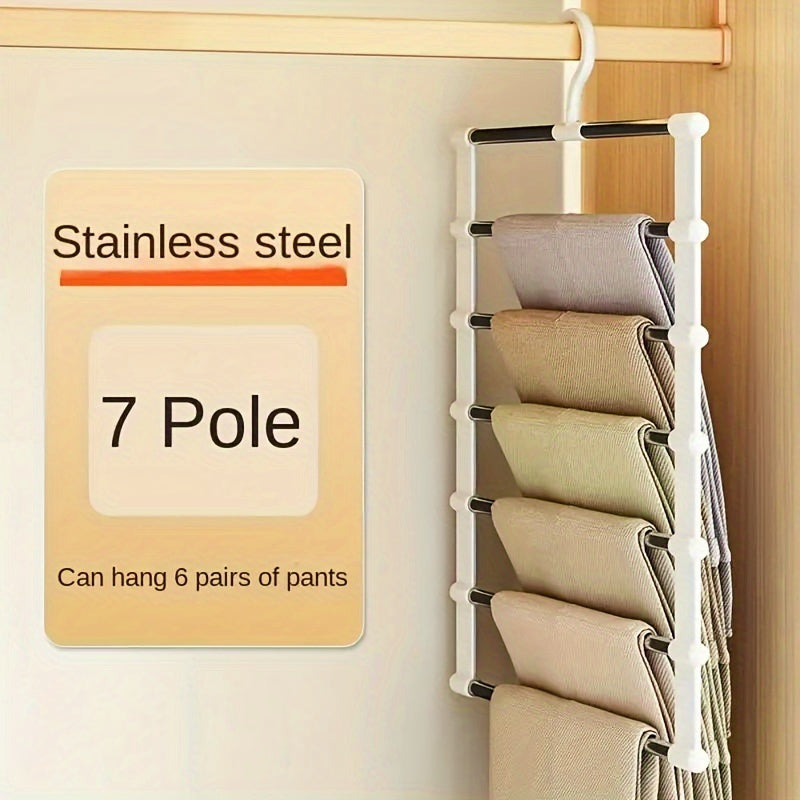 Foldable Pants Hanger with Stainless Steel Rods Multi-Layer Plastic Organizer for Retail Display