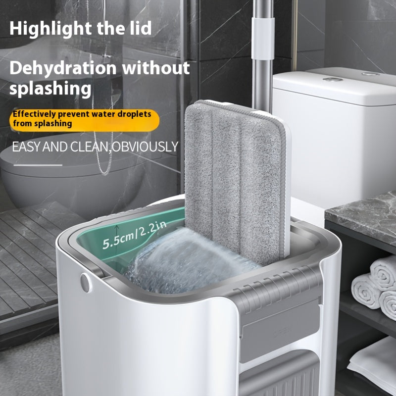 Thickened Lazy Mop Set with Bucket for Wet Dry Cleaning Stainless Steel Handle