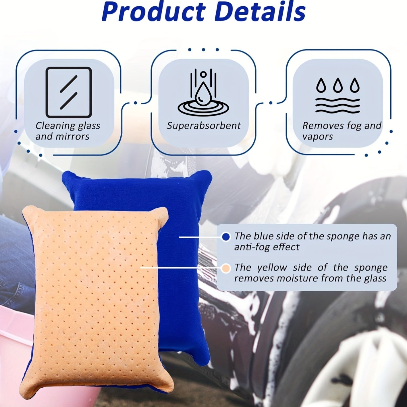 Paquete de 2 esponjas de microfibra grandes para eliminar la niebla de ventanas, para limpiar cristales y espejos