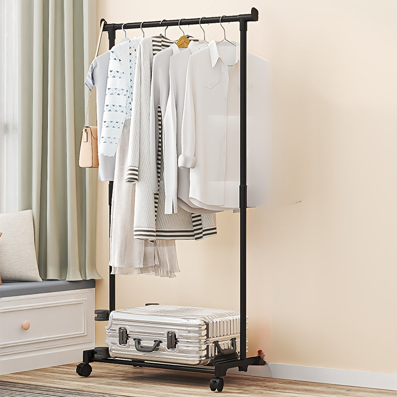 White Metal Clothes Rack with Shoe and Hat Storage, Dual-Pole, Mobile Coat Organizer