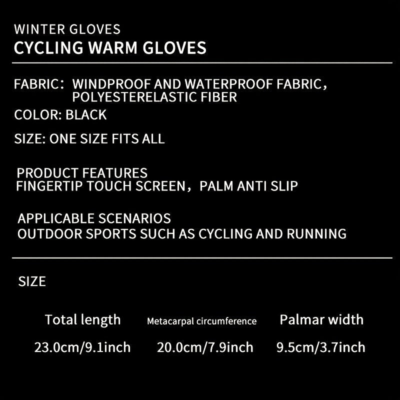 Winter Gloves for Men Women Black Warm Waterproof Windproof Touch Screen Non-slip Wear-resistant