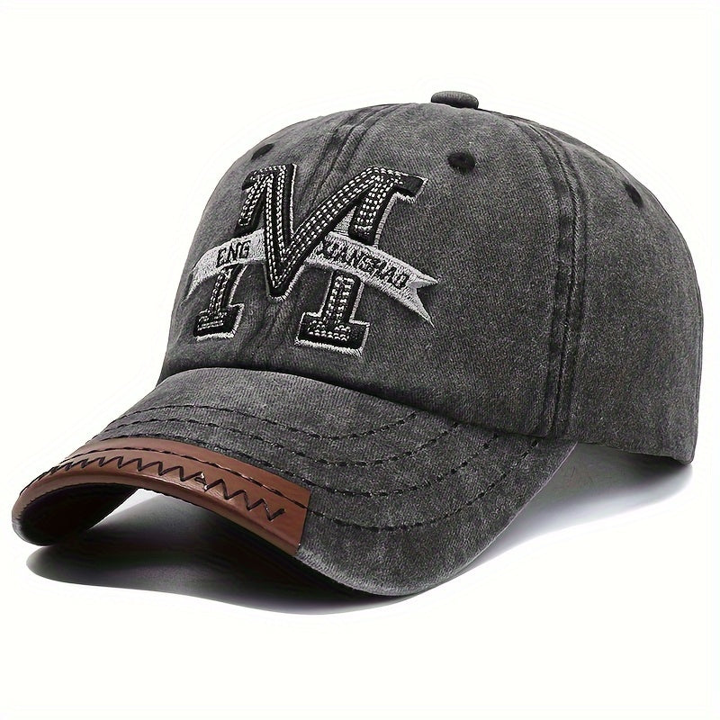 Men Women Denim Duckbill Cap Spring Autumn Washed Cotton Embroidered Letter M Baseball Hat