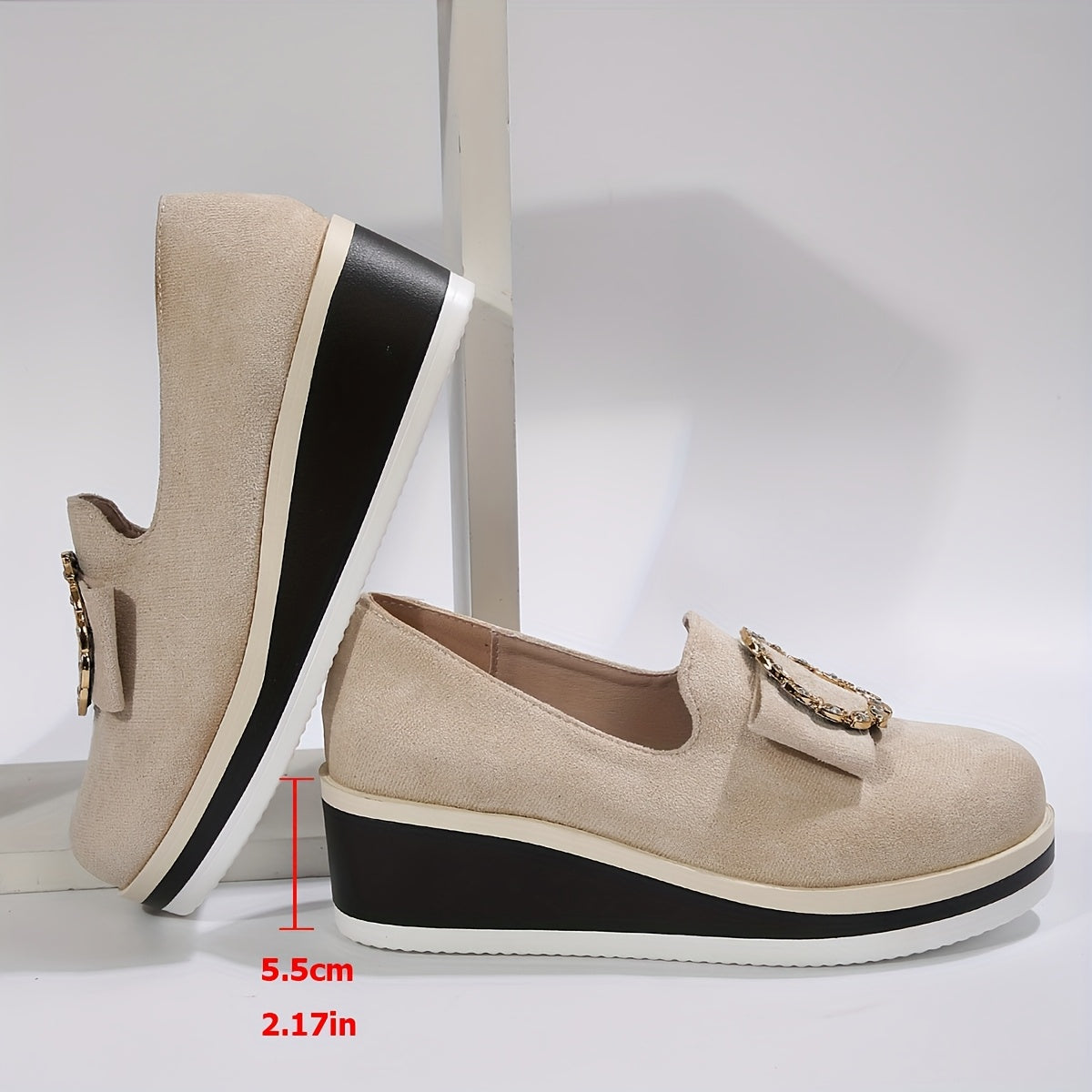 Women’s Wedge Sneakers Solid Color Slip-On Shoes Sequin Flannel Upper