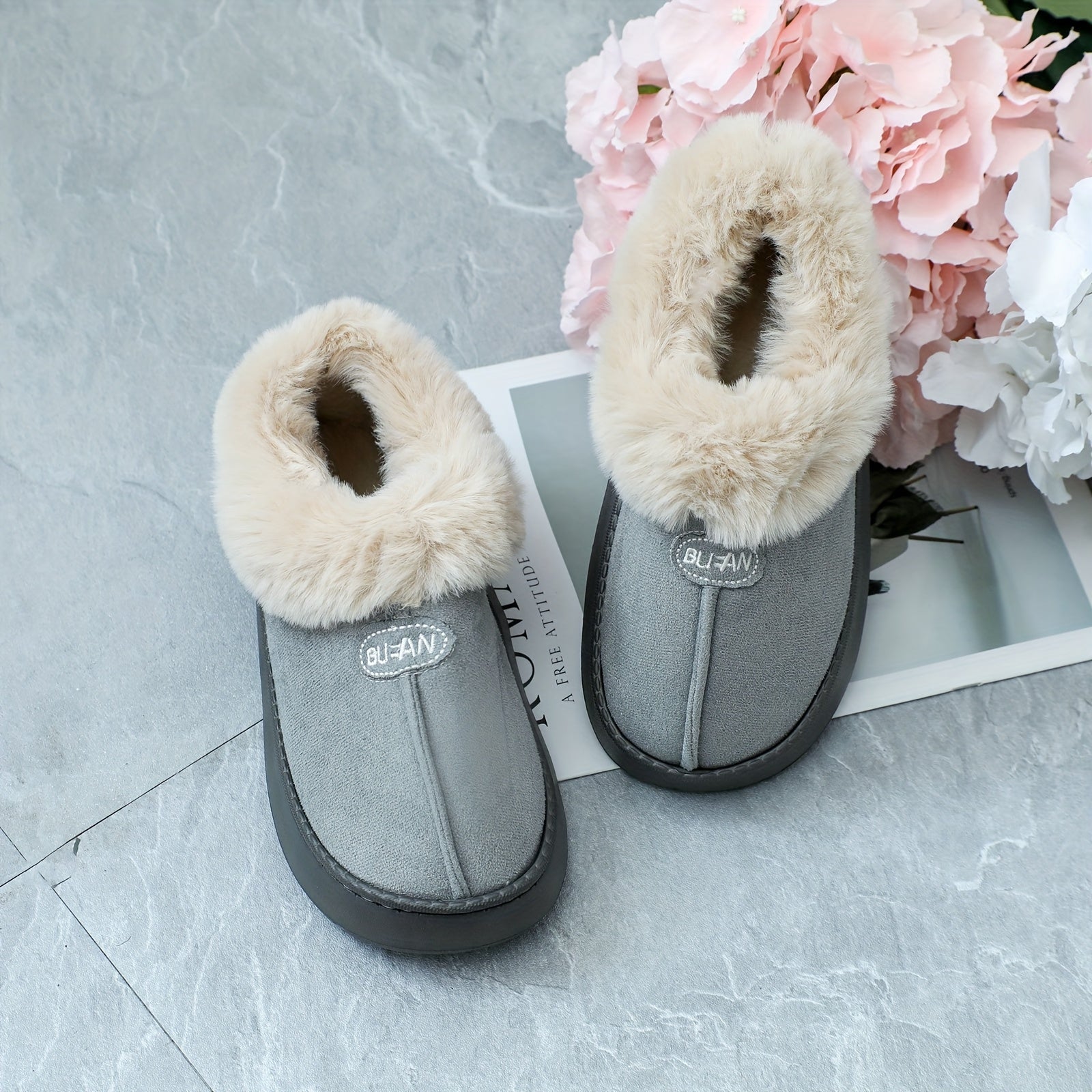 Women's EVA Snow Boots Slippers Indoor Warm Plush Thick Sole Gray Khaki Brown Pink