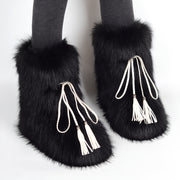 Women Plush Fur Ankle Boots Winter Fluffy Chunky Heel Snow