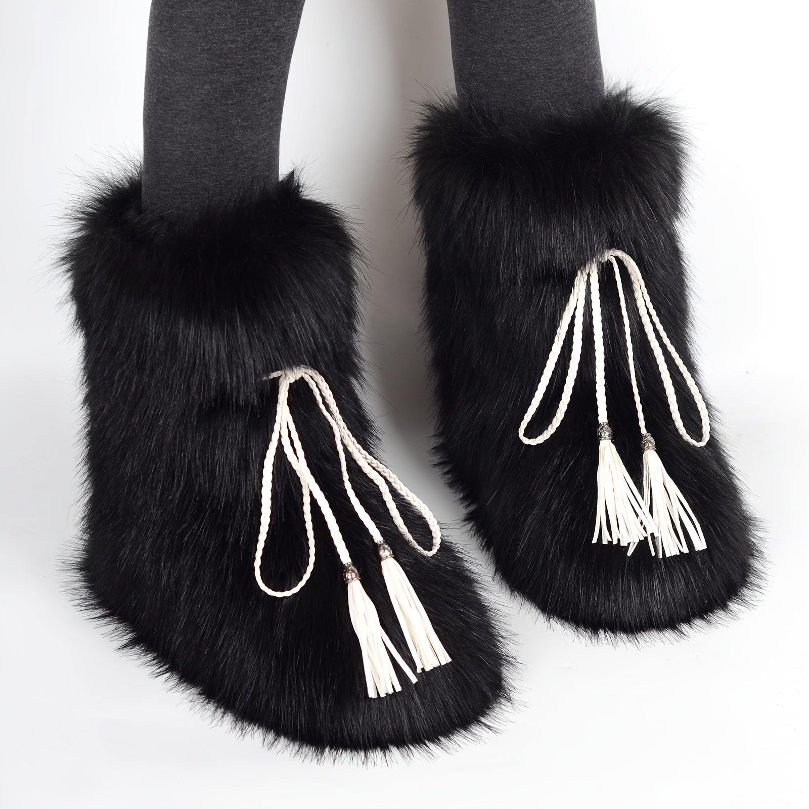 Women Plush Fur Ankle Boots Winter Fluffy Chunky Heel Snow