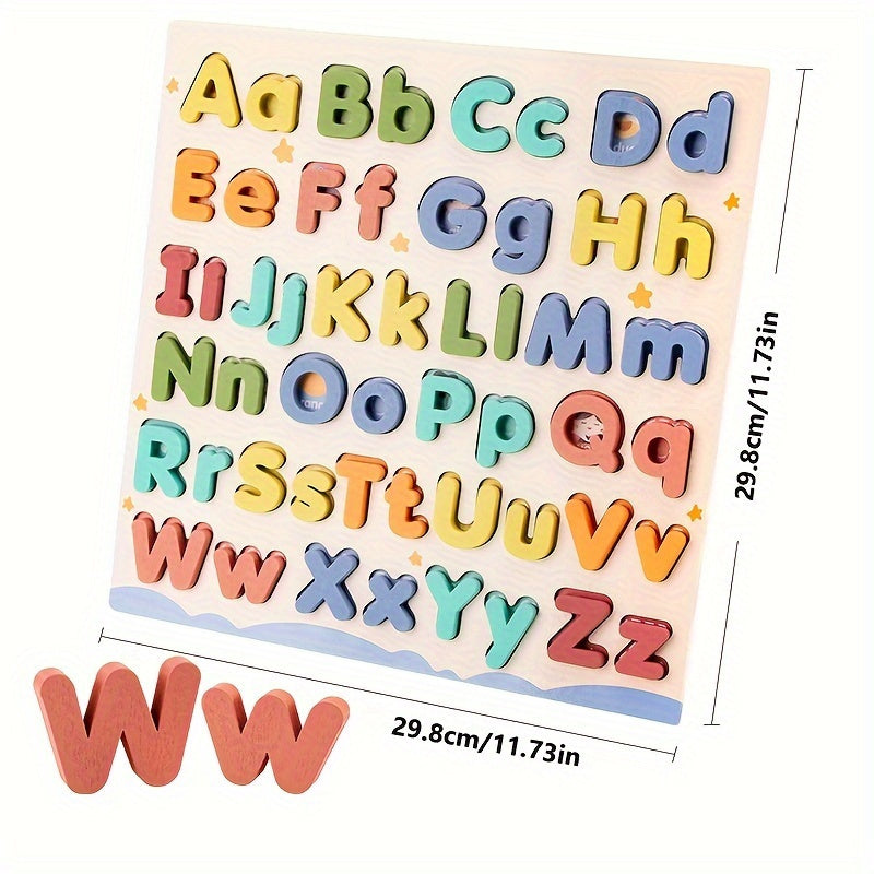 Wooden Alphabet Puzzle Board for Kids 52 Pieces Uppercase Lowercase Educational Toy Ages 3+
