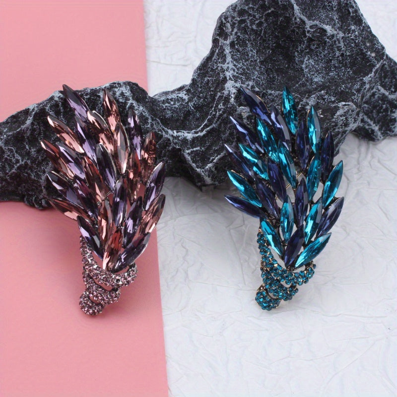 Women's Crystal Wheat Flower Brooch Rhinestone Lapel Pin for Jackets and Blazers